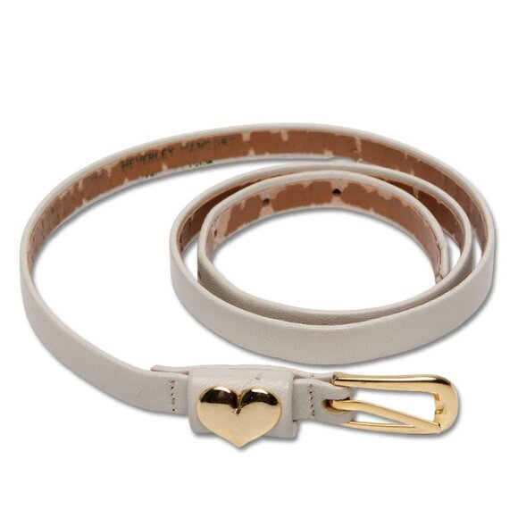 Vintage Beverly Hamburg Skinny Leather Belt  Gold Heart Beige Made in Canada - Picture 2 of 14